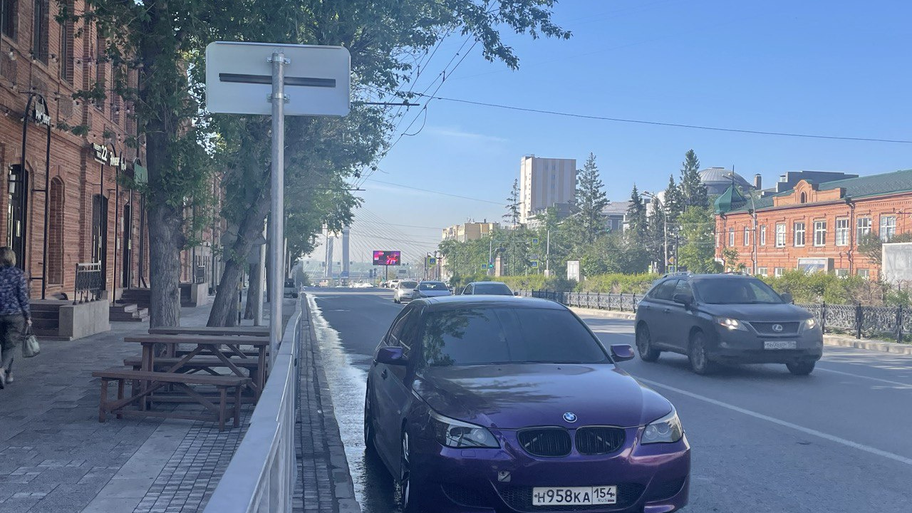 Любитель нард на BMW заблокировал автобусную полосу Красного проспекта — он молод, агрессивен и плюет на ПДД