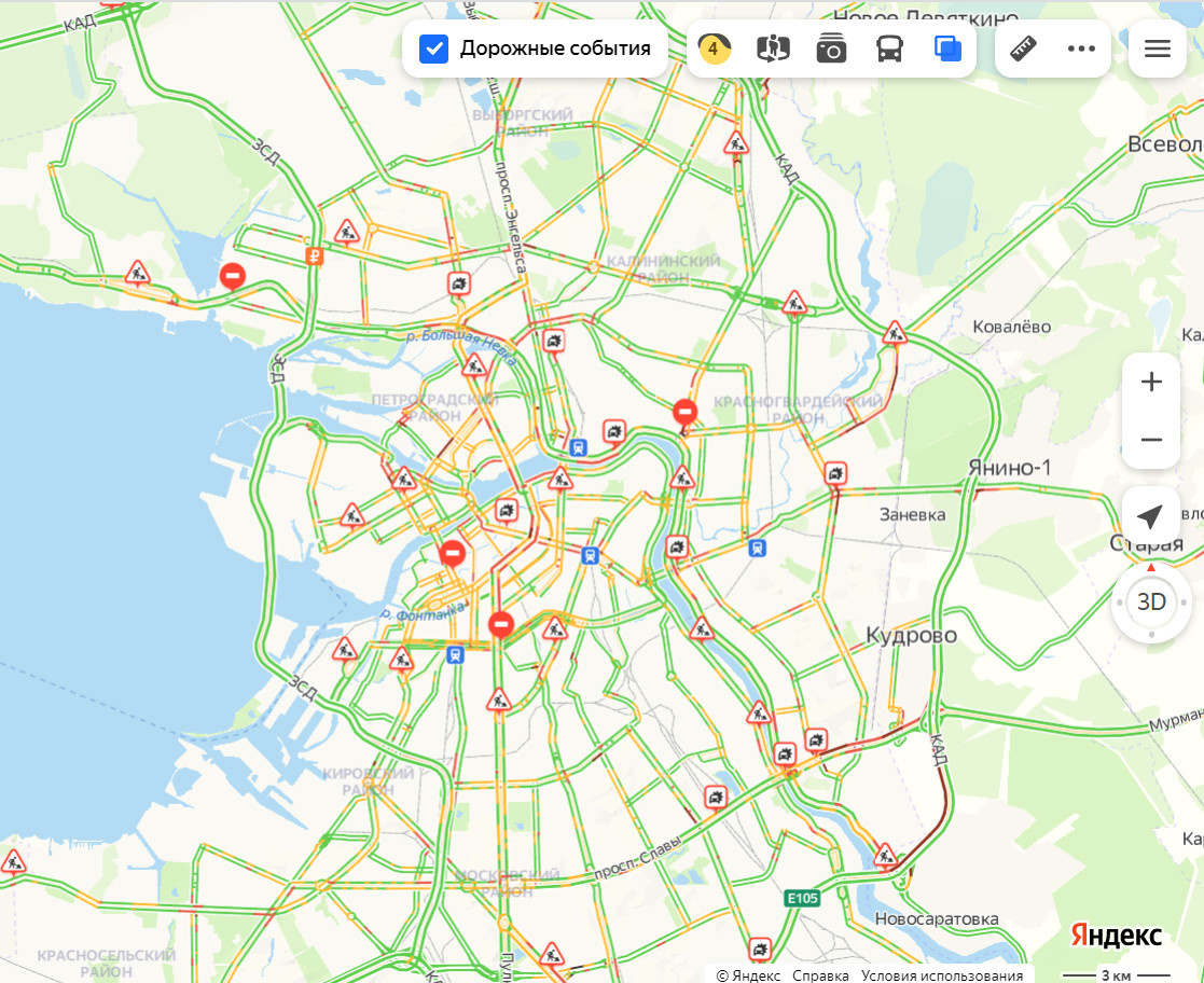 Внезапно в Петербурге — аномальные пробки. КАД стоит перед вантовым мостом  | 08.04.2023 | Санкт-Петербург - БезФормата