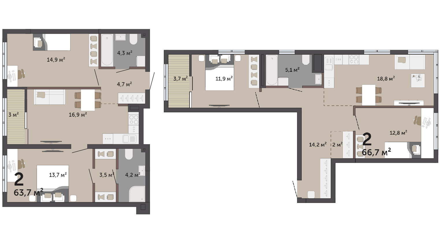 В квартирах семейного формата появляется выбор между планировкой с мастер-спальней и детскими или с обычными комнатами