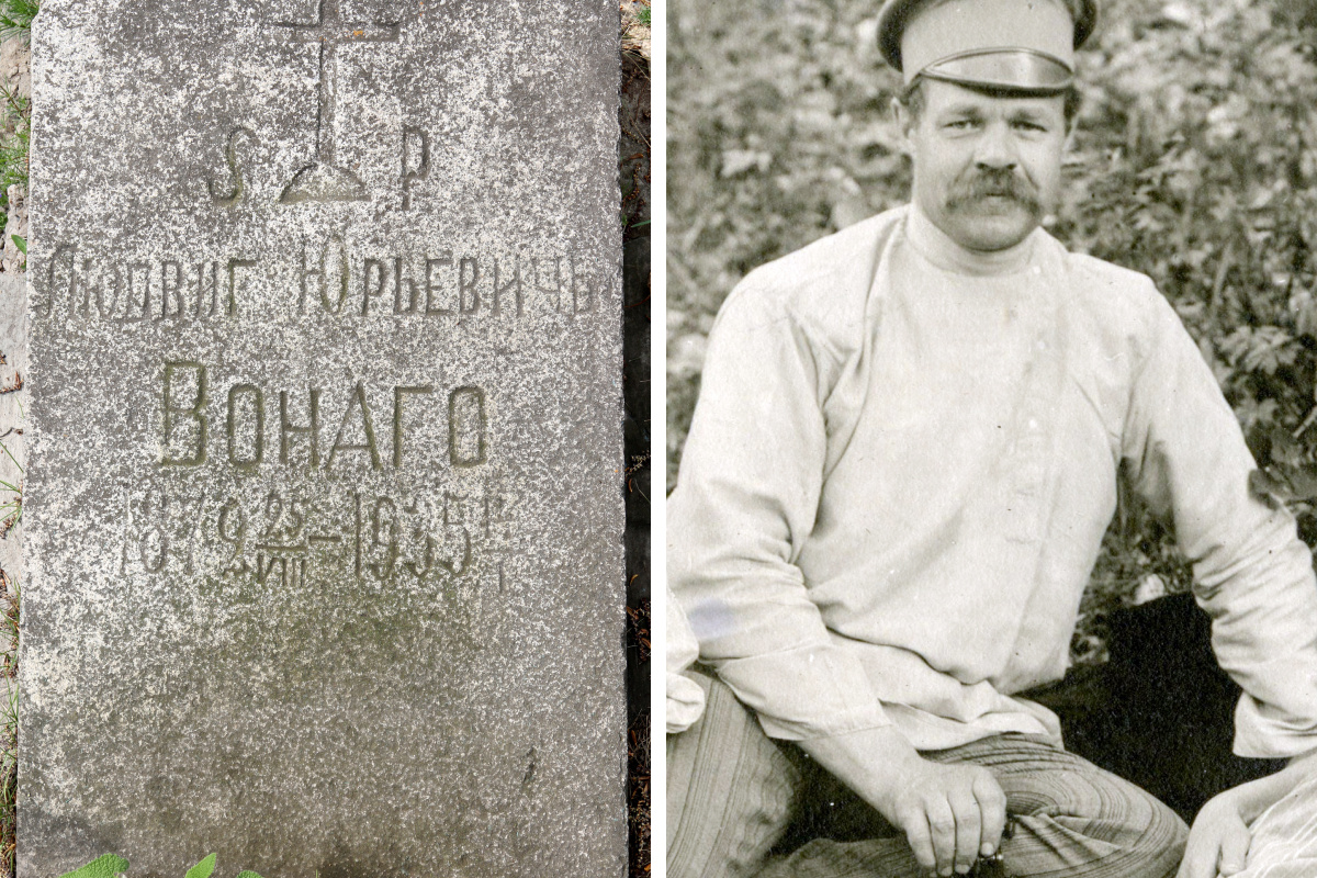 Слева — надгробие на могиле фотографа, справа — его фотопортрет Слева — надгробие на могиле фотографа, справа — его фотопортрет