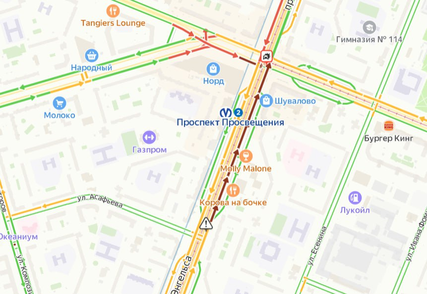 Вода топит дорогу у станции метро «Проспект Просвещения»