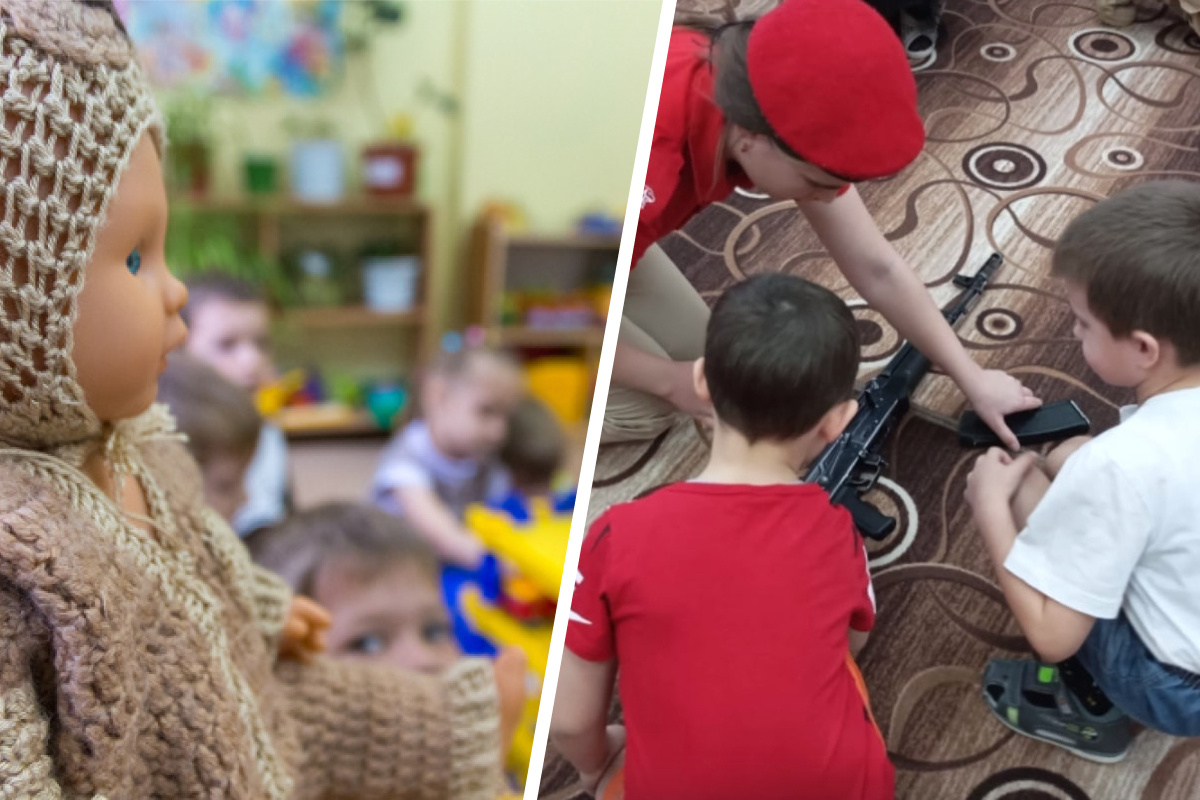 «Конечно, детки хотят быть похожими на солдат»: в детском саду Уяра дошкольников учили разбирать автомат Калашникова