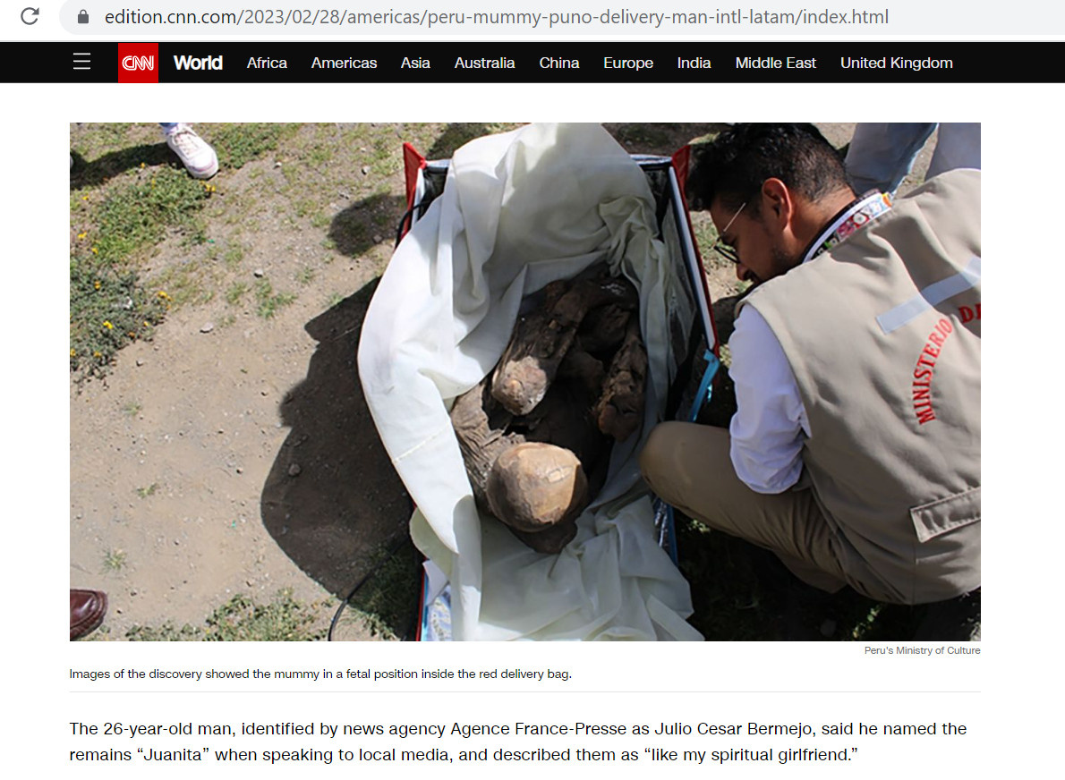 «Она спит со мной». У отдыхавших мужчин в Перу в сумке-холодильнике нашли древнюю мумию