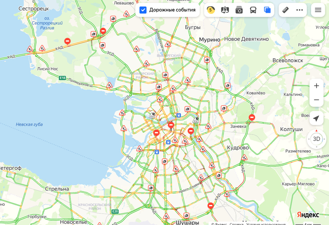 Движение транспорта на Невском парализовано из-за обрыва контактной сети