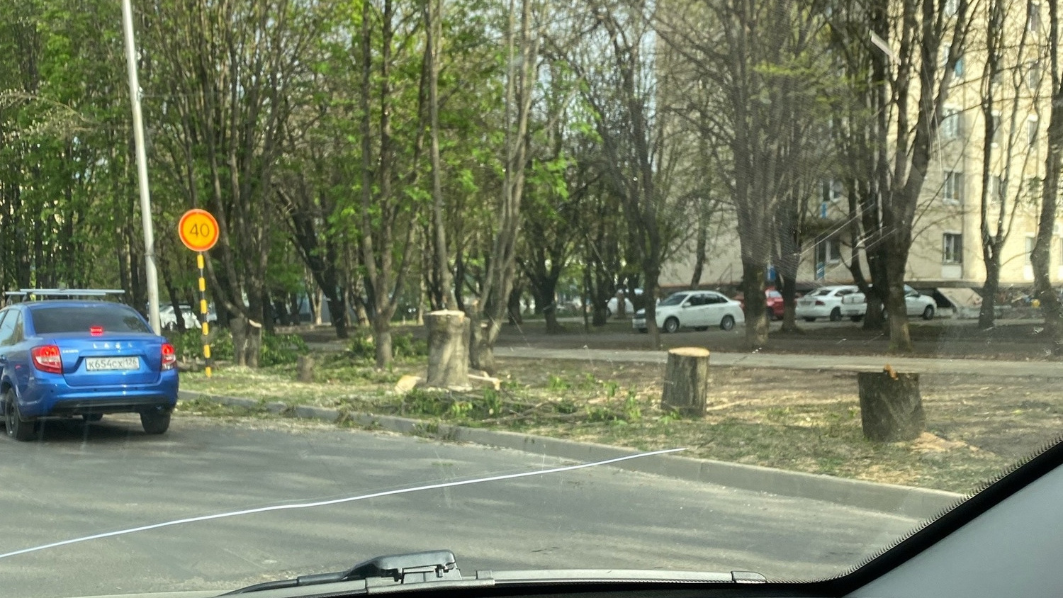 На Тухачевского в Ставрополе спилили деревья, чтобы расширить дорогу