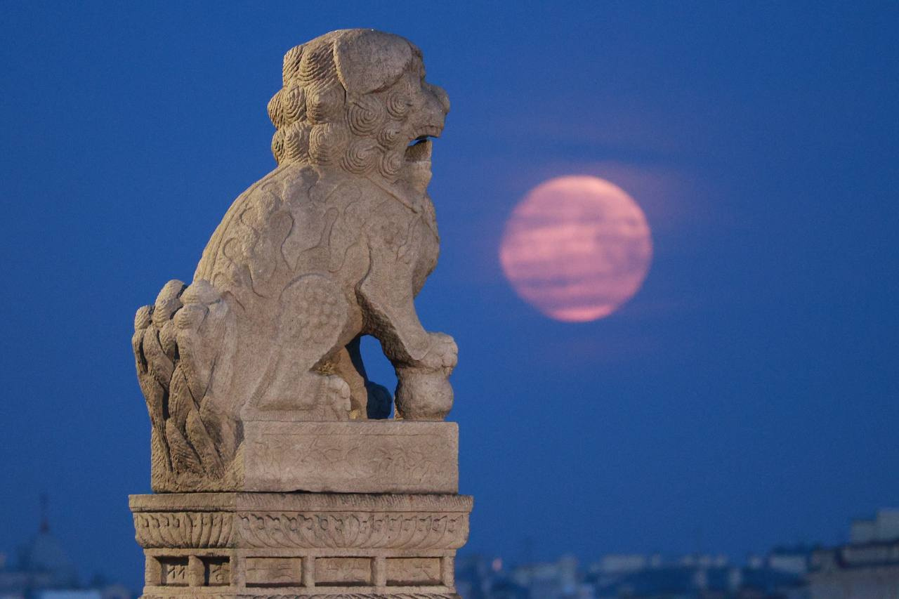 Фото: огромная луна пробивалась сквозь облака в небе над Петербургом