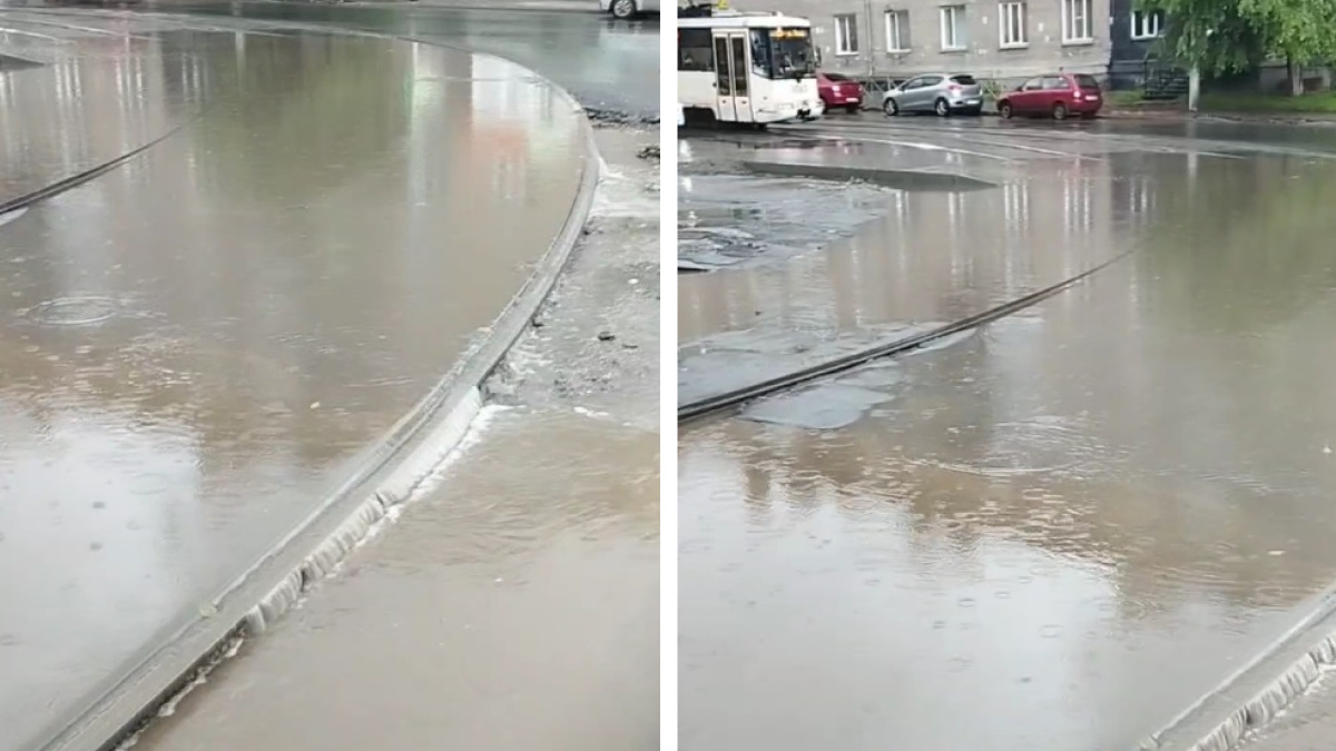 «Трамваи не знают, как ехать»: ливень затопил пути на Мичурина — видео
