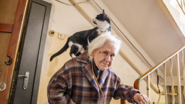 Верхом на бабушке: посмотрите, как живет <nobr class="_">86-летняя</nobr> пенсионерка, которую прославила кошка Алтынка