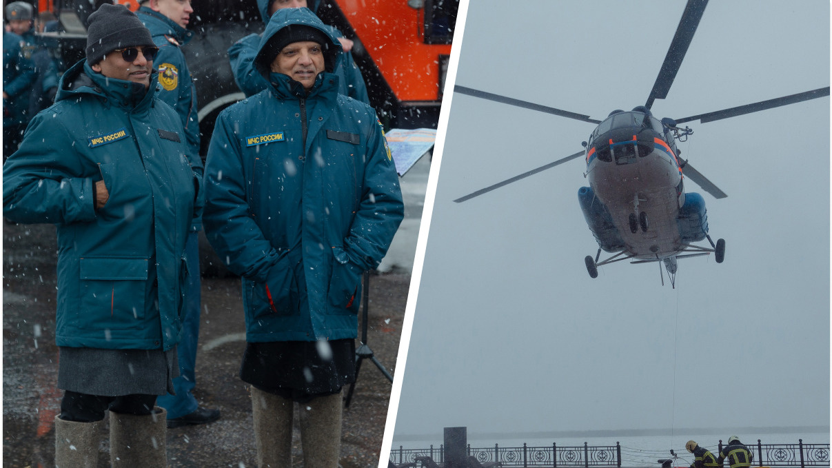 Иностранцы в валенках и вертолет над рекой: смотрите, как в Архангельске инсценировали серьезное ЧП
