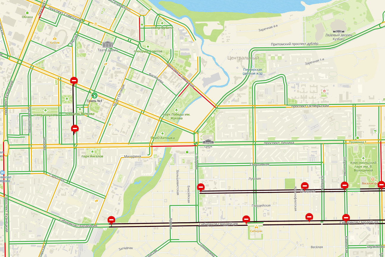 Пробки кемерово онлайн сейчас карта