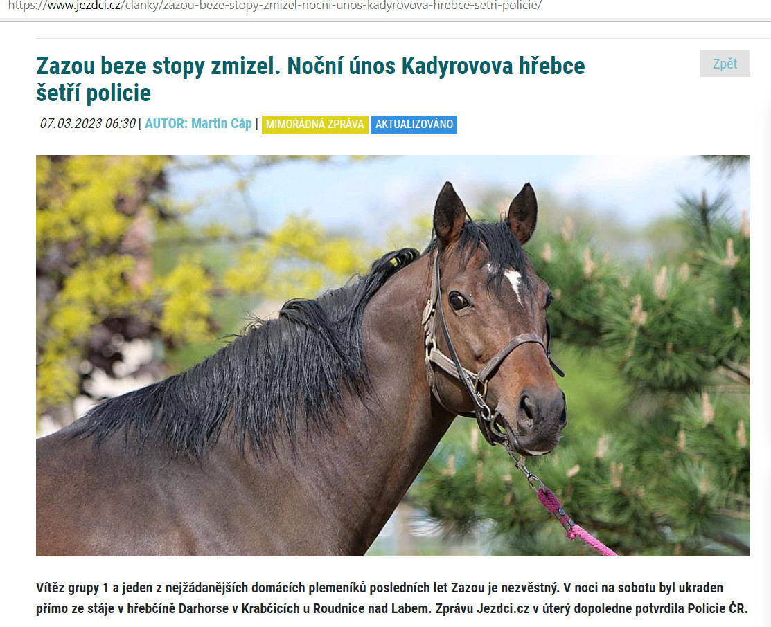 В Чехии украден жеребец Рамзана Кадырова