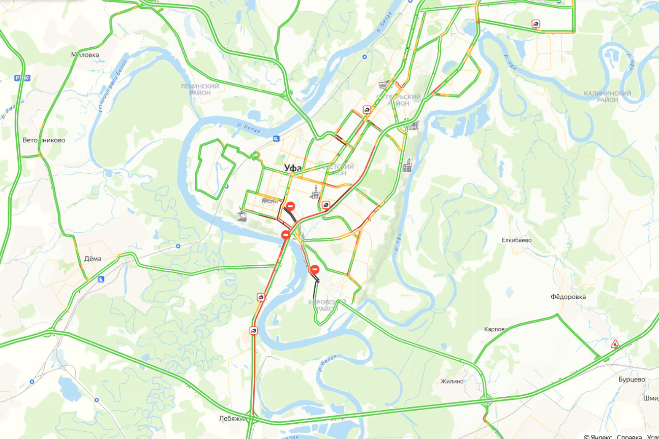 Дорожная ситуация в Уфе на 19:25