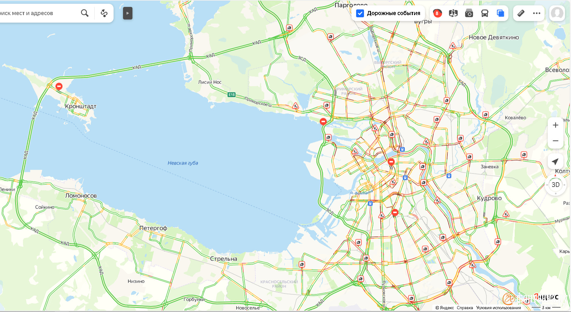 Предпраздничные пробки в Петербурге: Московское шоссе встало заранее, на КАД собрался хвост в 14 км