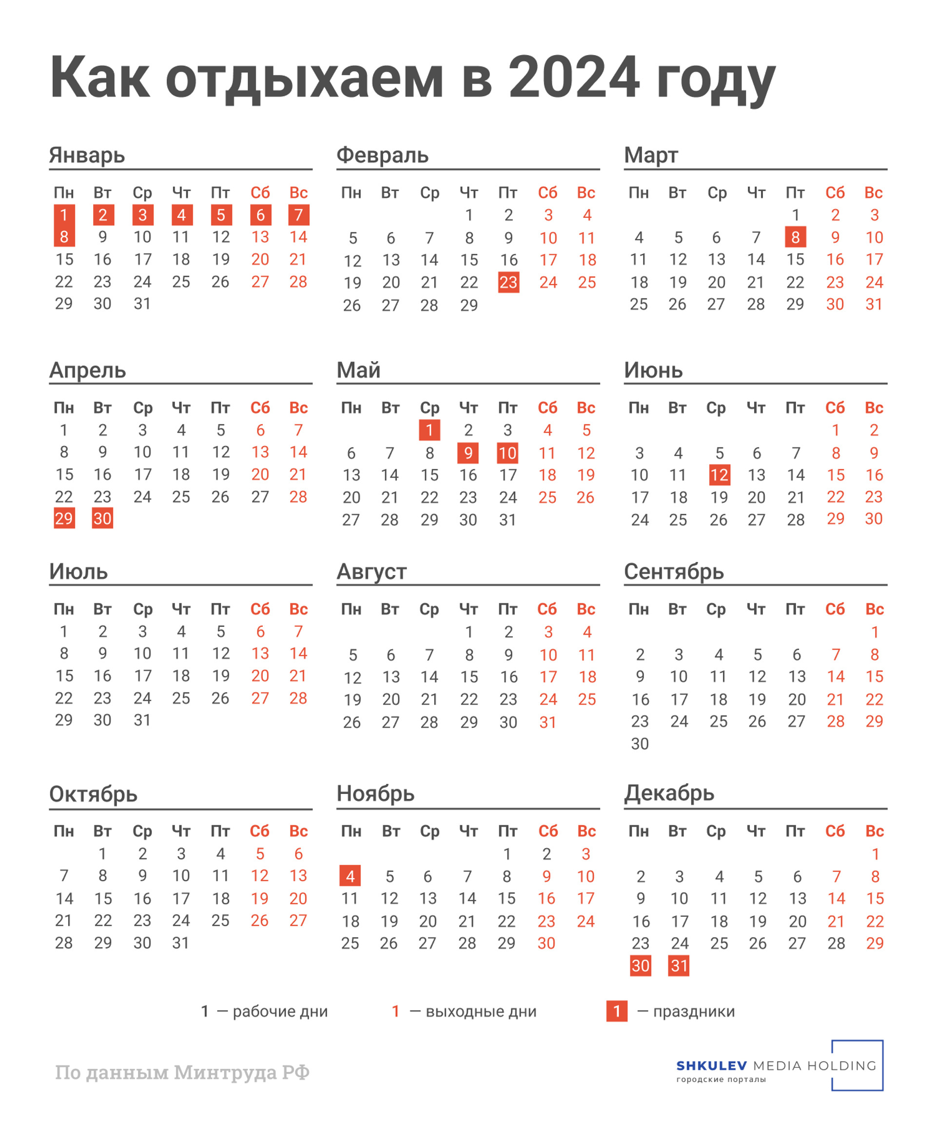 Выходные и праздничные дни в 2024 году: производственный календарь - 18  августа 2023 - НГС55