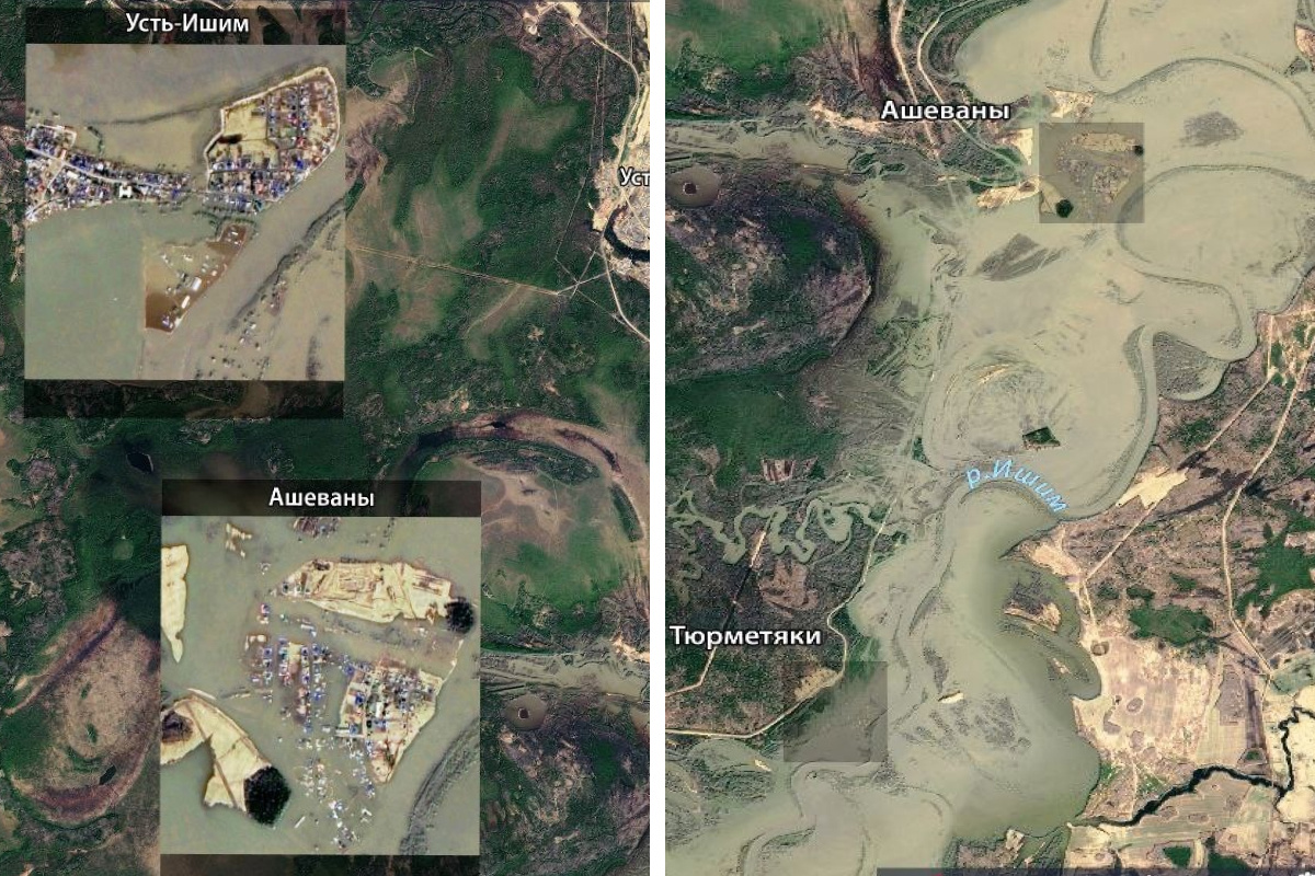 Роскосмос опубликовал снимки паводка в Омской области, сделанные со спутника
