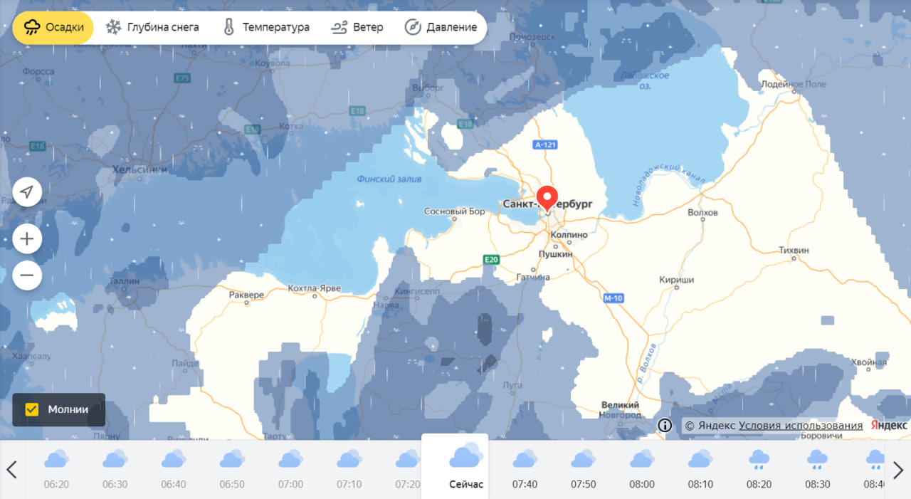 Вода в Неве активно прибывает. Дождевые тучи взяли Петербург в кольцо