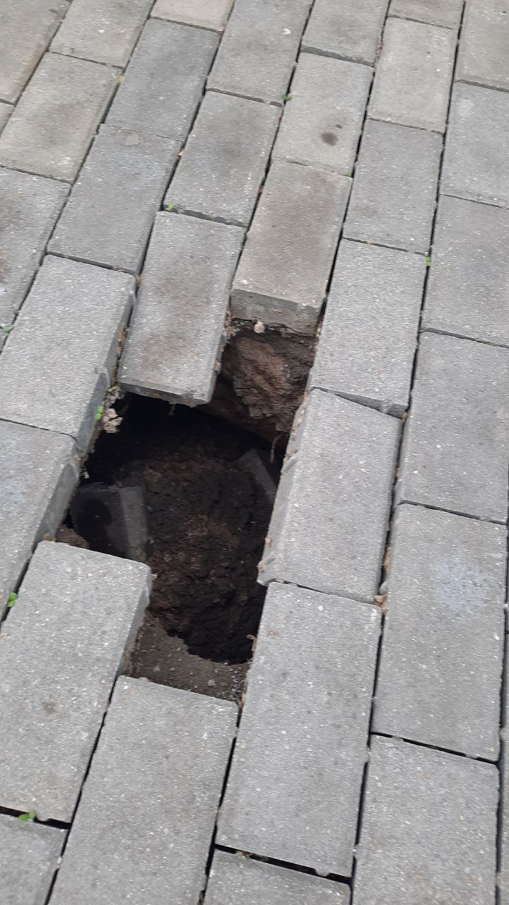 Новая плитка на аллее Горького провалилась под землю после дождей