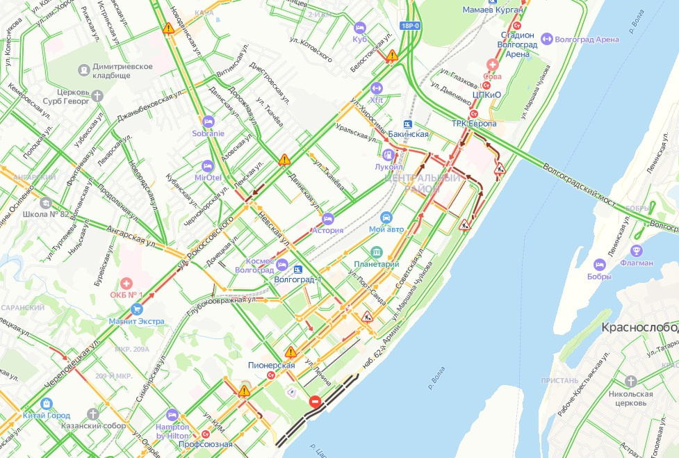 Волгоград пробки на дорогах сейчас карта