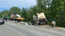Всмятку: четыре грузовика и легковушка столкнулись на трассе в Новосибирской области — авария произошла в плотном потоке