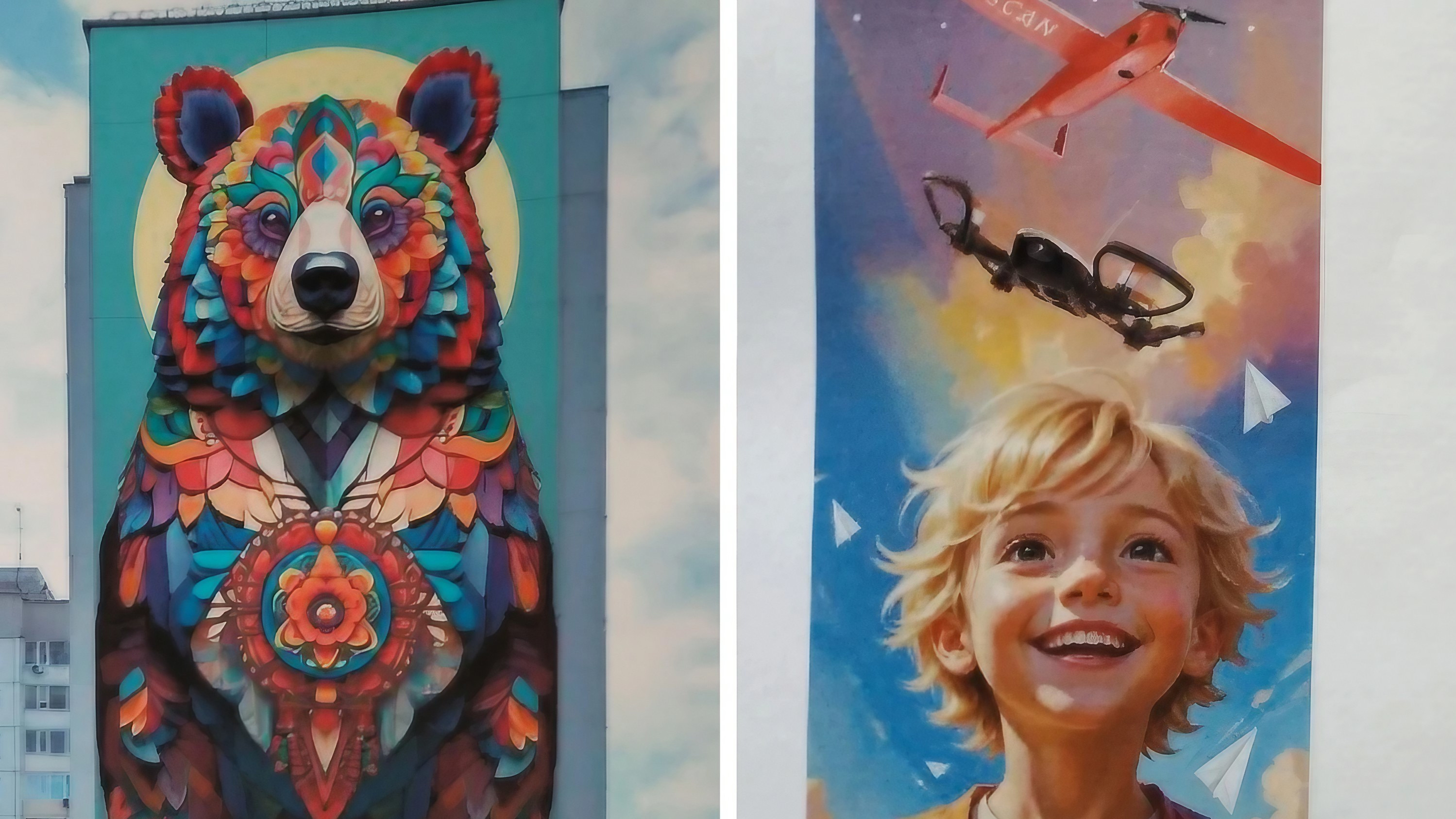 Дома в Нефтяниках начали украшать картинами с медведем и Летовым — посмотрите эскизы