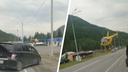 Вертолет «завис» в нескольких метрах от автозаправки на Алтае — видео