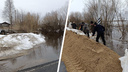 Возводят песчаные насыпи и следят за рекой: показываем, как жители Холмогор готовятся к наводнению