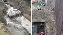 Остатки сарая упали в яму: на Декабристов при ремонте теплотрассы образовался водопад