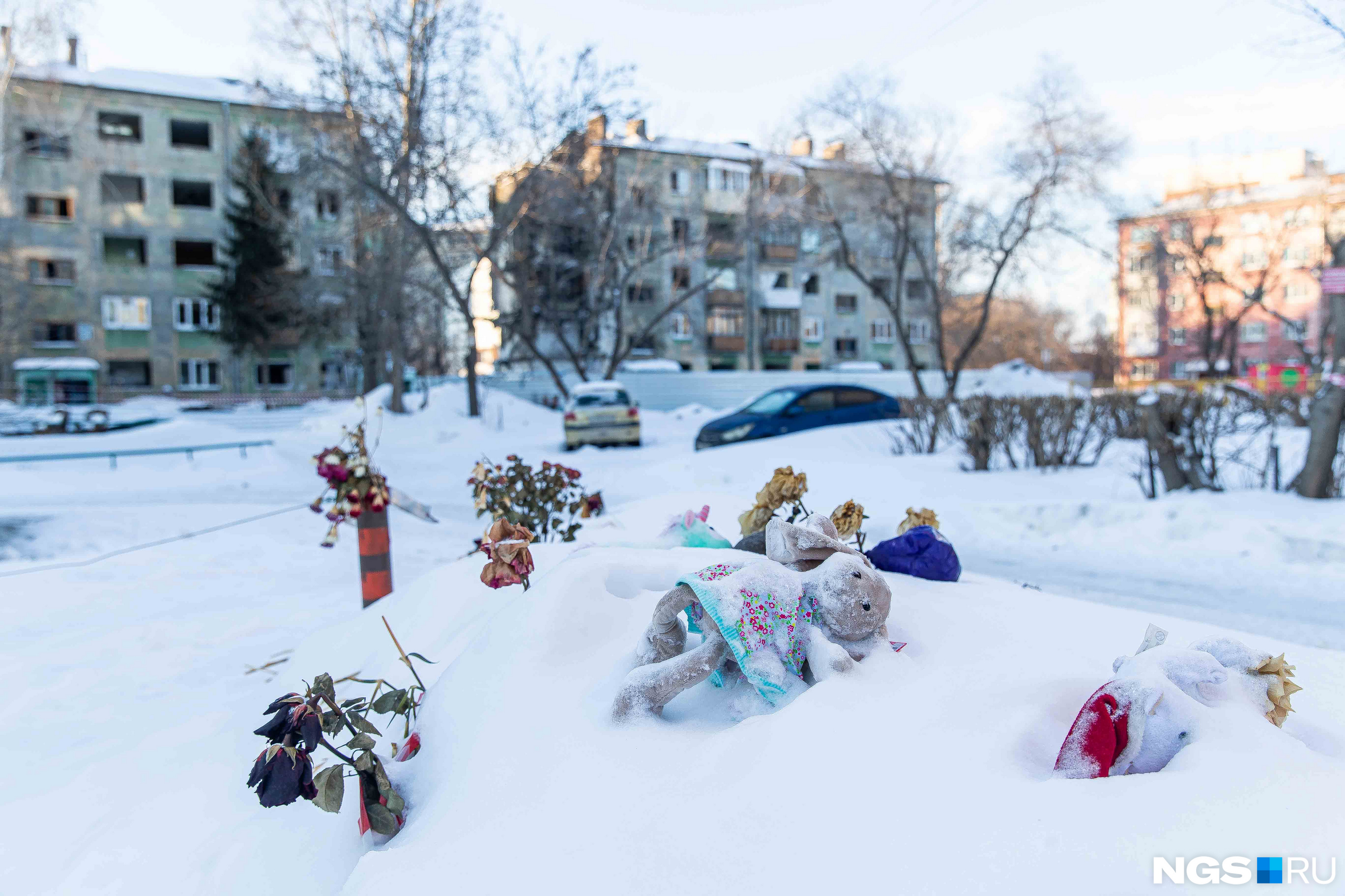 Среди погибших от взрыва <a href="https://ngs.ru/text/incidents/2023/02/10/72048383/" class="_" target="_blank">были дети</a>. Сразу после трагедии около дома появился стихийный мемориал — туда люди приносили игрушки и цветы. Сейчас их занесло снегом