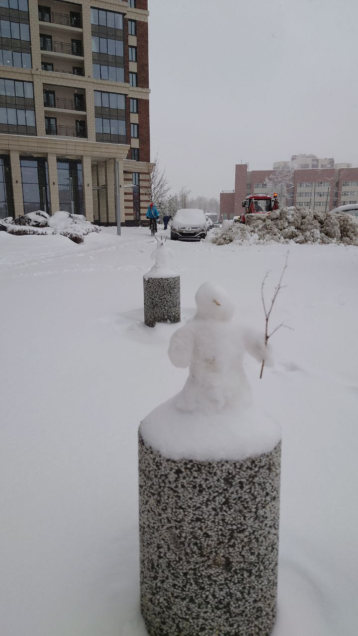 Петербург заселяют крошечные снеговики. Один из них поражает «шевелюрой»