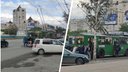 Пассажирам пришлось толкать троллейбус в Новосибирске — фото с места