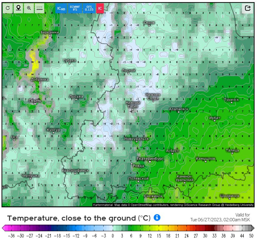 Карта заморозков сегодня
