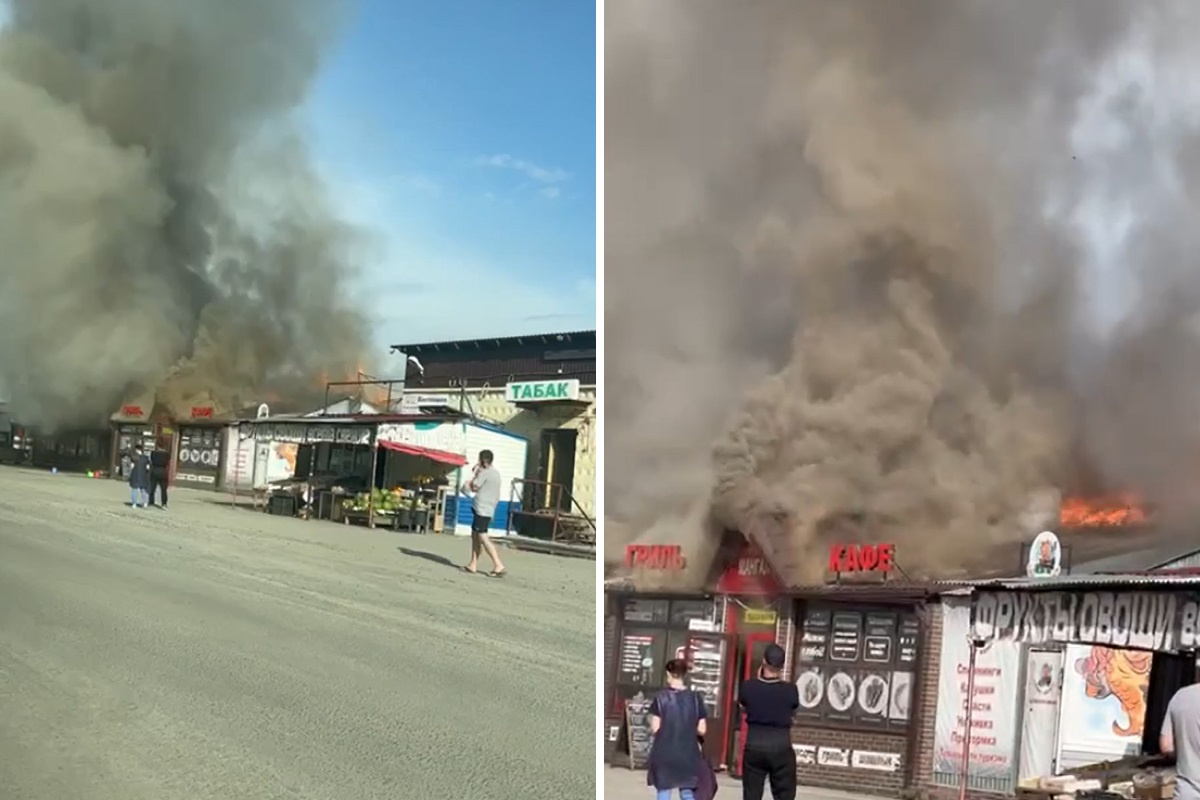 Кафе вспыхнуло рядом с Пашинским переездом в Новосибирске — видео с места пожара