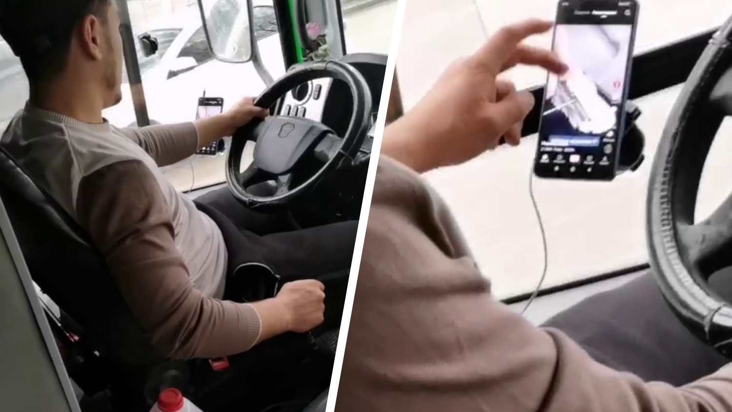 В Екатеринбурге засняли водителя автобуса, который прямо на ходу смотрел видеоролики в телефоне