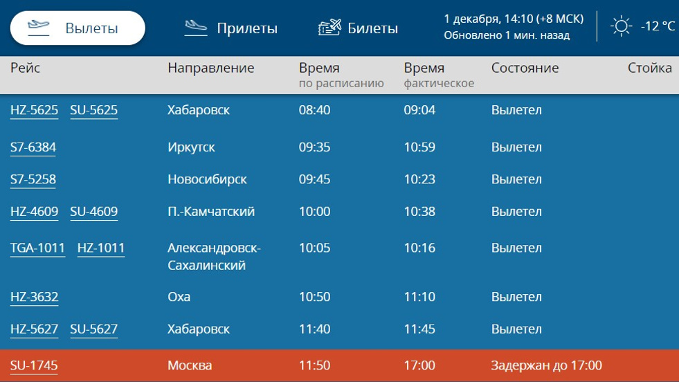 Самолет из Москвы аварийно сел на Сахалине из-за спущенного колеса шасси