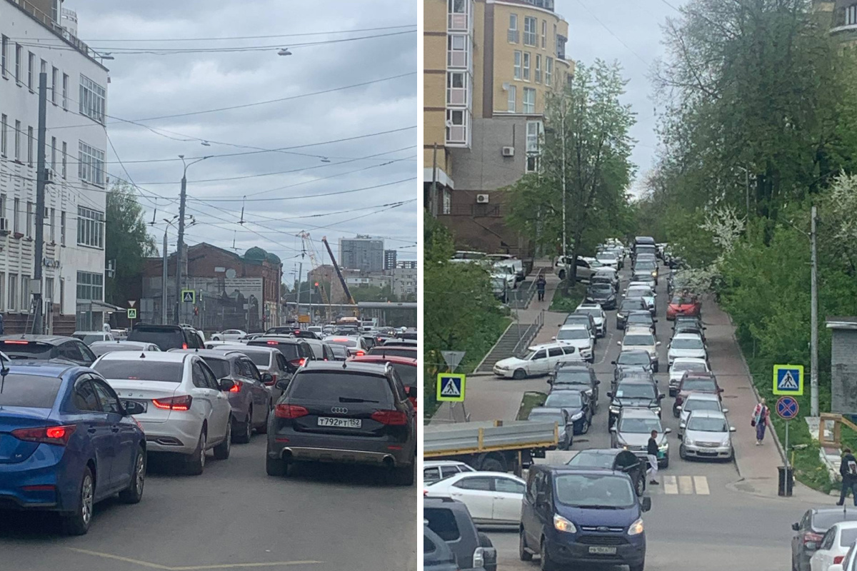 Центр Нижнего Новгорода сковали большие пробки из-за репетиции парада Победы