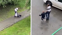 Сибирячка протащила орущего ребенка по тротуару и пнула его в спину — видео от очевидцев