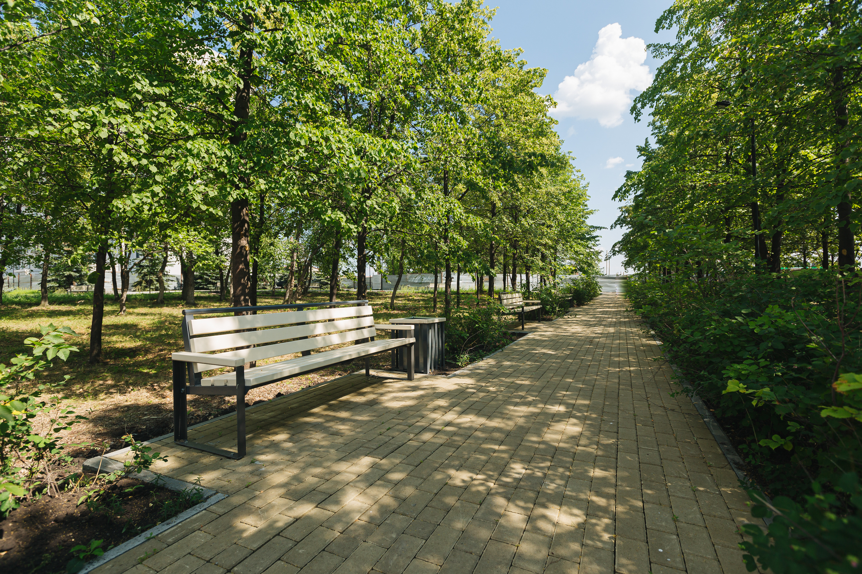 Зеленый «остров» на месте застройки удалось сохранить нетронутым — теперь это благоустроенный бульвар-парк с прогулочными аллеями и местами для отдыха