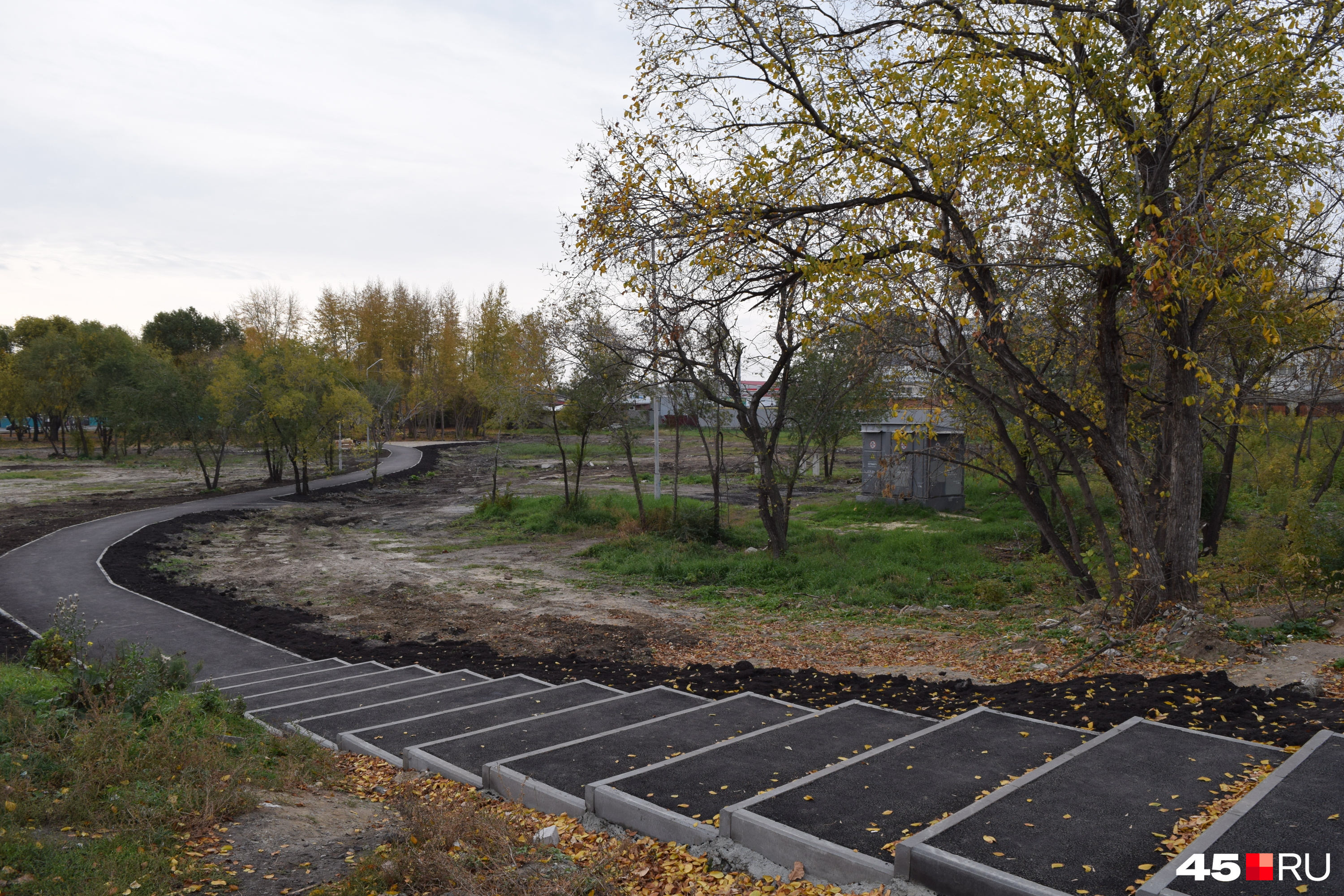 Смотрим, какие дорожки и скамейки появились в Молодежном парке Кургана - 7  октября 2023 - 45.ru