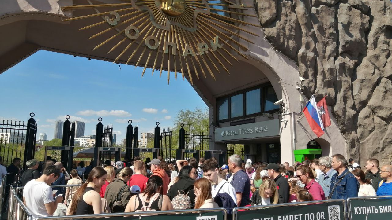 Стоят по 20 минут на солнце. У Московского зоопарка выстроились огромные очереди: фото и видео