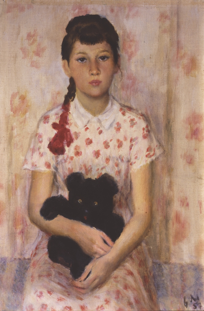 Девочка с медвежонком. 1957. Холст, масло