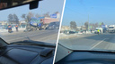 Две фуры столкнулись около ТЦ «Мегаполис» на Ордынском шоссе — одного из водителей увезли на носилках