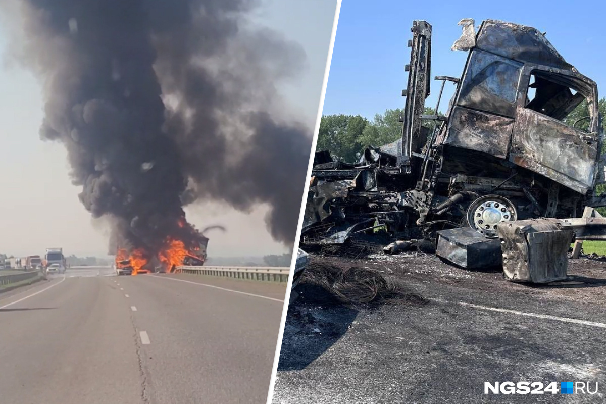 Два человека погибли и один пострадал в ДТП со сгоревшими под Красноярском грузовиками
