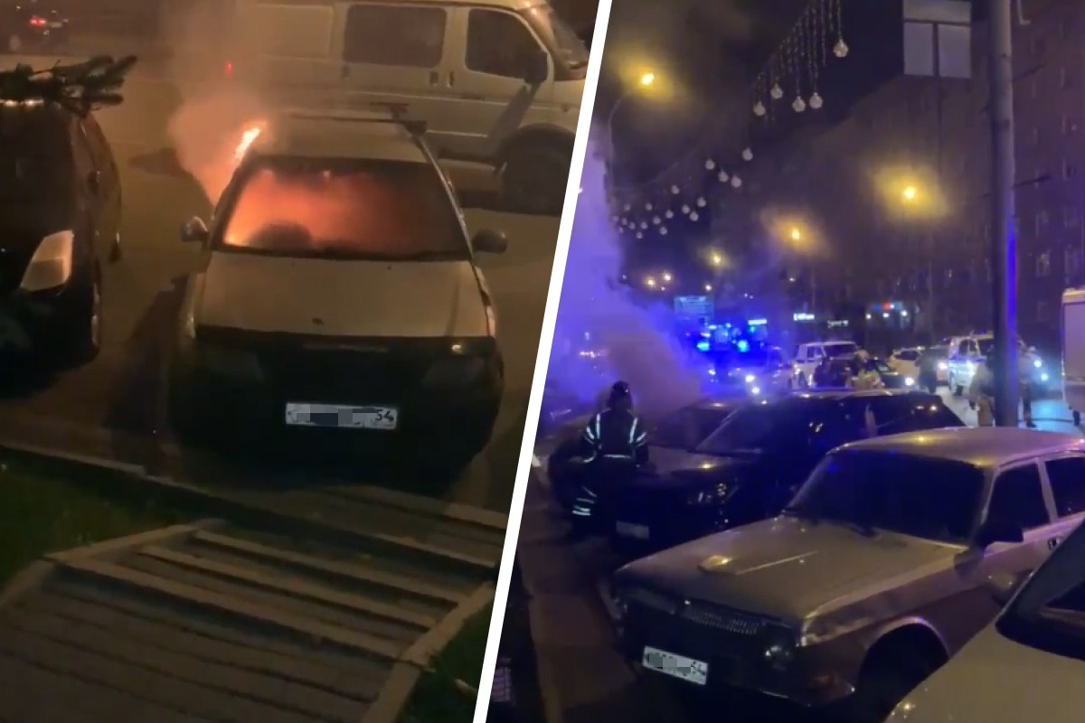 Автомобиль загорелся рядом с железнодорожным вокзалом в Новосибирске — видео с места пожара