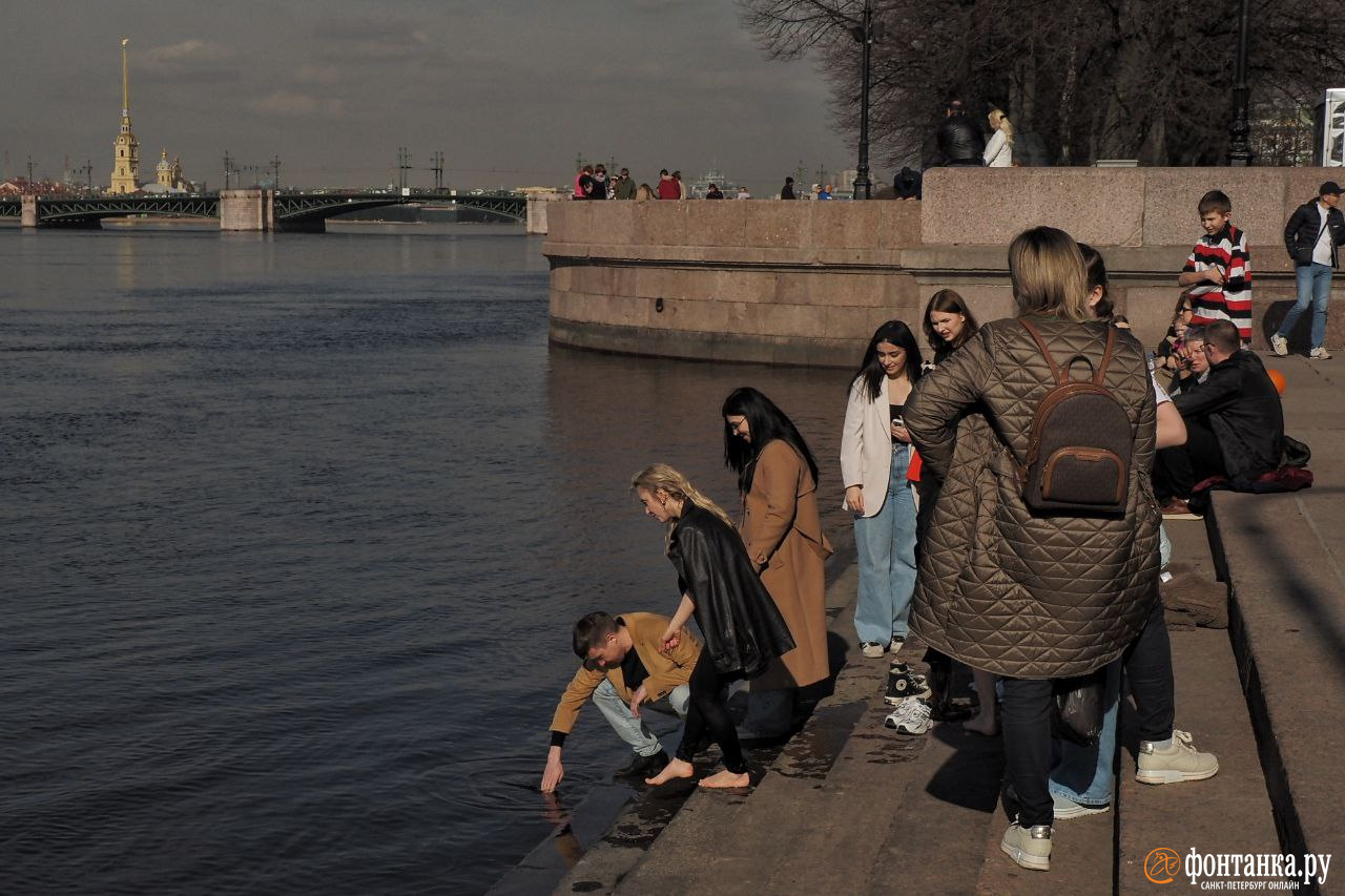 Фото: Прохожие ныряли в Неву за айфоном на Адмиралтейской набережной в  Петербурге - 9 апреля 2024 - ФОНТАНКА.ру