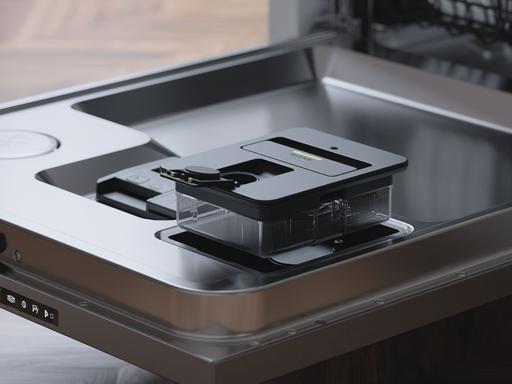 Автоматический дозатор сам определяет, сколько требуется средства для идеально чистой посуды