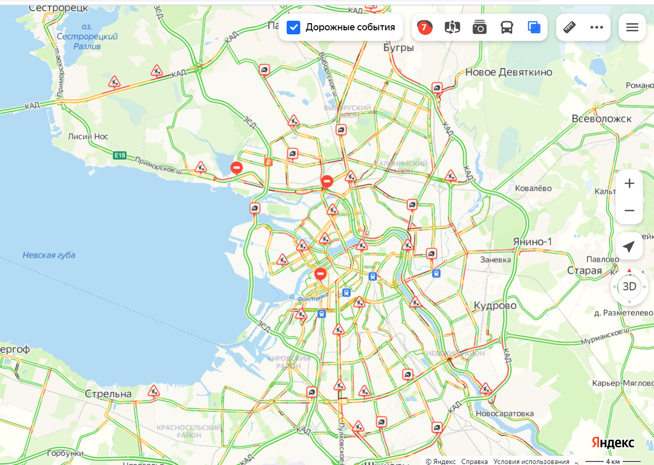 Дорожная обстановка в спб сейчас карта