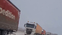 На трассе в Самарской области застряли грузовики: видео