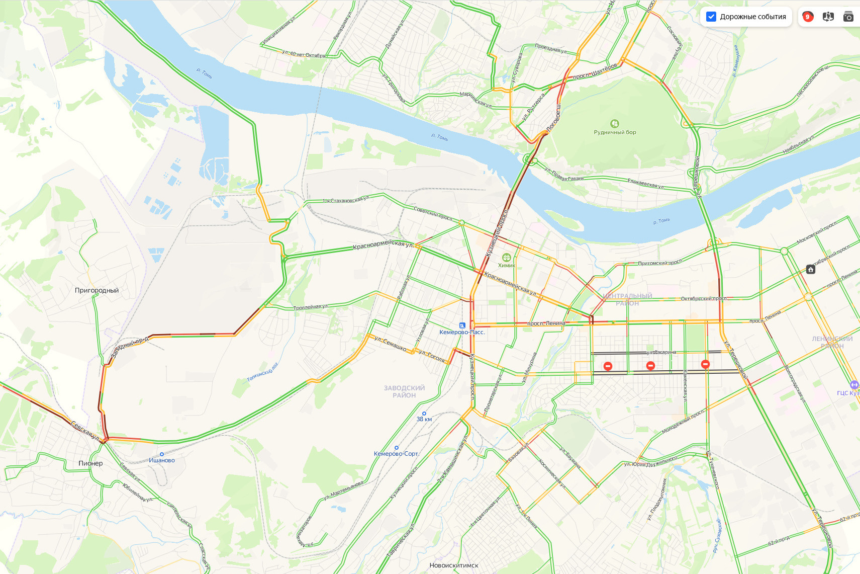 Пробки кемерово онлайн сейчас карта