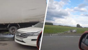 «Жуткое ДТП»: автомобиль врезался в грузовик под Новосибирском — видео