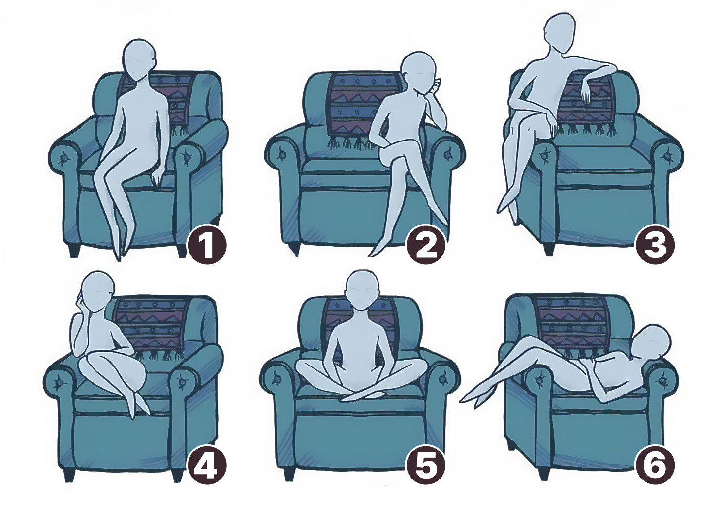Какая из этих поз больше всего похожа на ту, в которой вы обычно сидите?